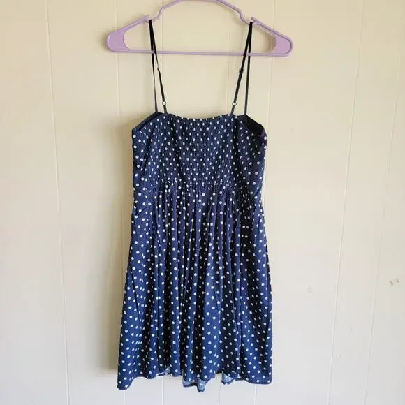 Band of Gypsies Bustier Top Blue and White Polka Dot Fit & Flare Mini Dress - Picture 3 of 4